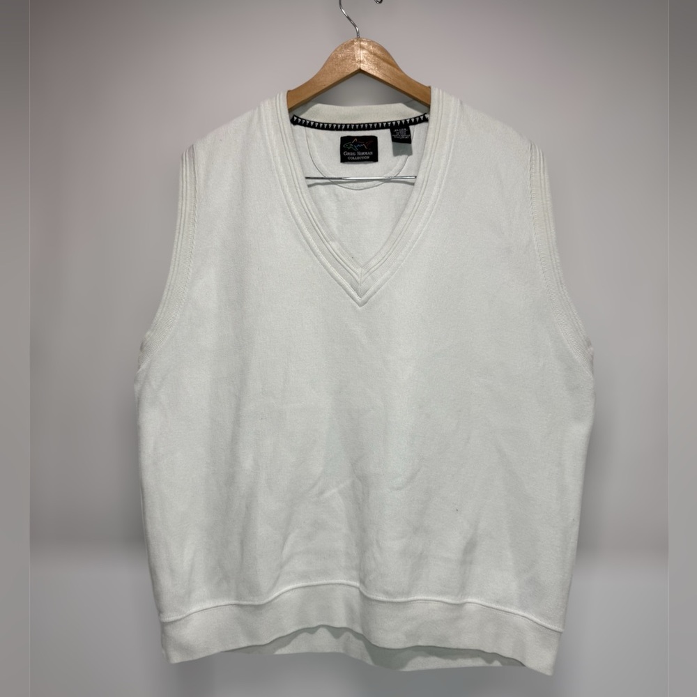 Vintage Greg Norman Collection V-Neck White Sweater Vest Cotton